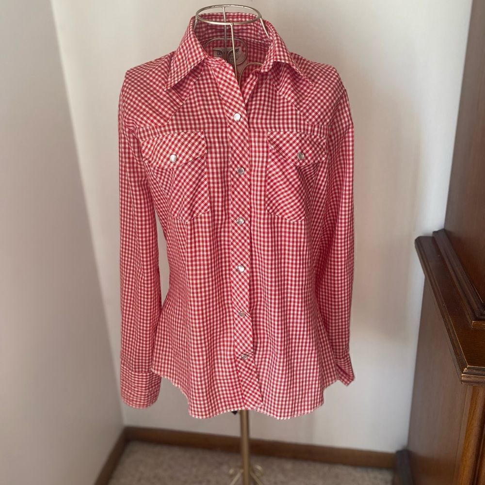Wrangler Vintage Western Snap Shirt Gingham Size 32 Red White
